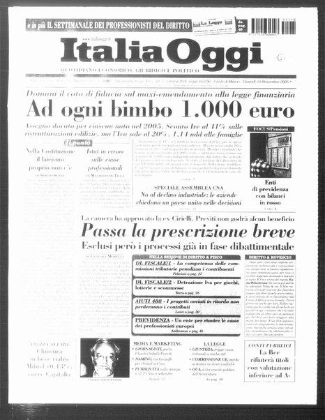 Italia oggi : quotidiano di economia finanza e politica